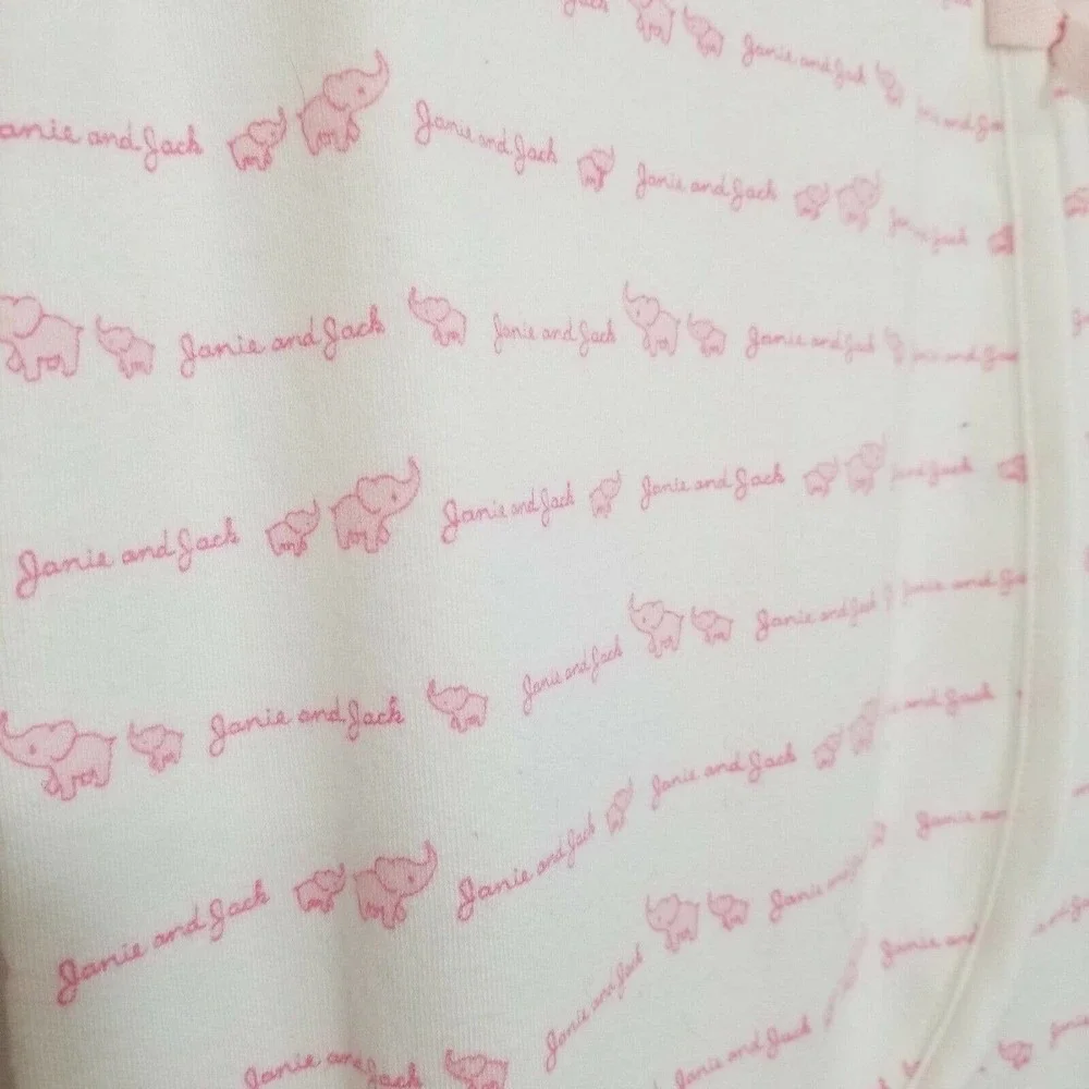 Janie & Jack Pink White Elephants Logo Footie Pajamas Sleeper 6-9 Months NWT